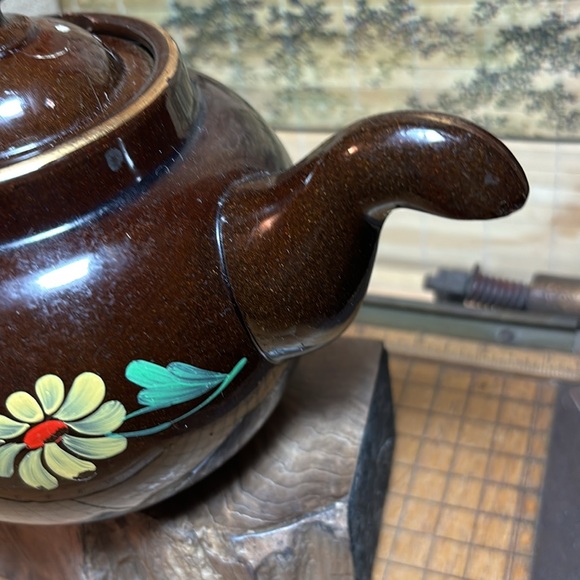 Brown Floral Teapot England Hand Painted Spout Turned Down - Picture 3 of 17